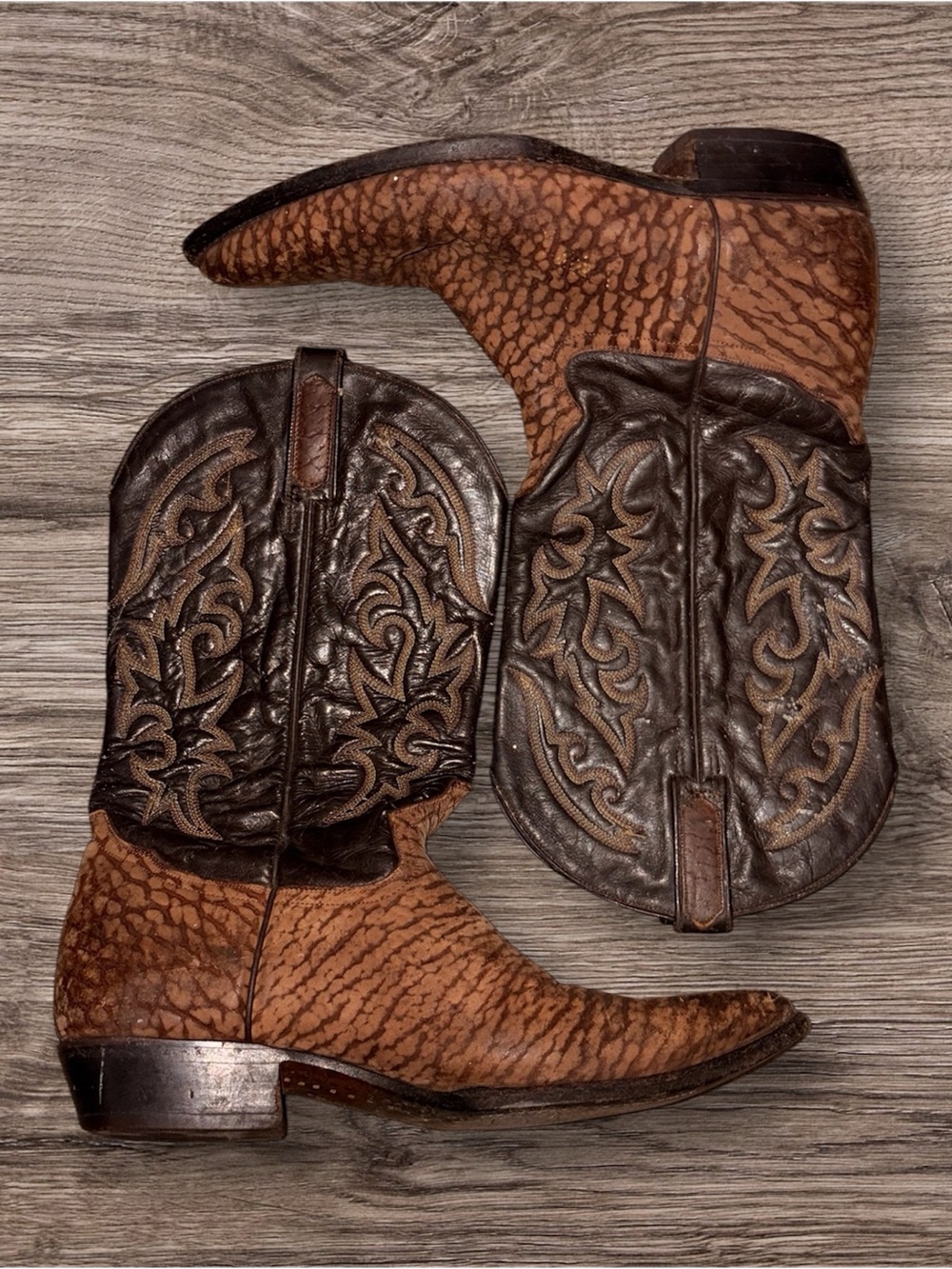 Men's Two-Tone Brown Embossed Leather Western Boots